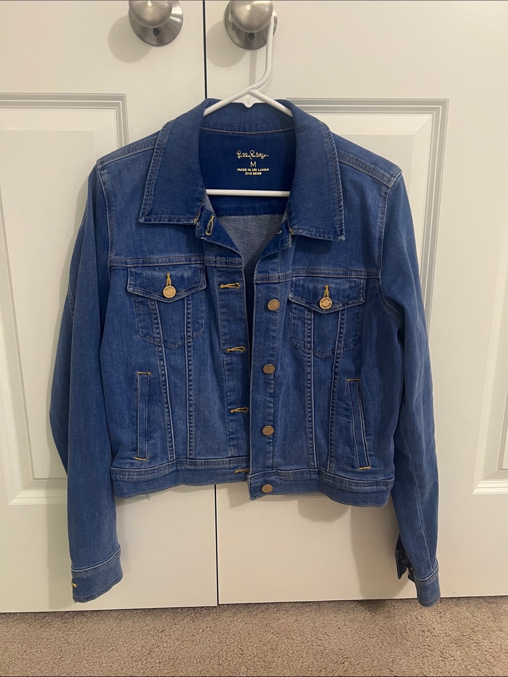 Lilly Pulitzer Blue SeaSpray Denim Jacket with Gold Buttons